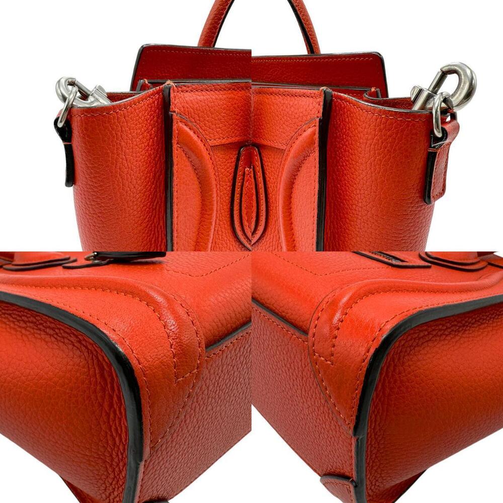 Celine Luggage Shopper Handbag Crossbody Shoulder Bag Orange Silver Leather - Picture 3 of 4